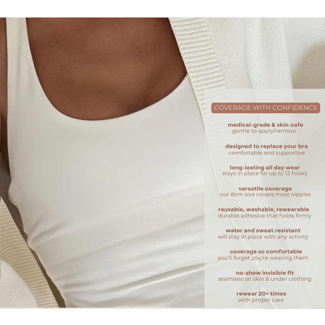 No-Show Silicone Adhesive Nipple Covers- Reusable, Washable, Seamless Fit