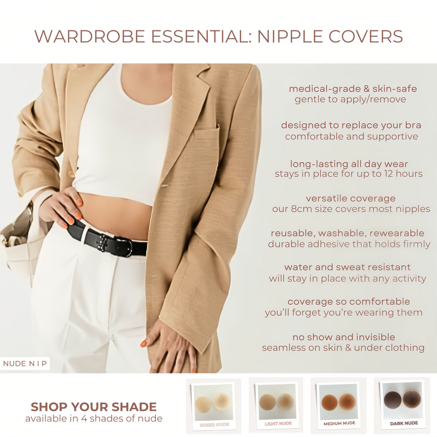 No-Show Silicone Adhesive Nipple Covers- Reusable, Washable, Seamless Fit
